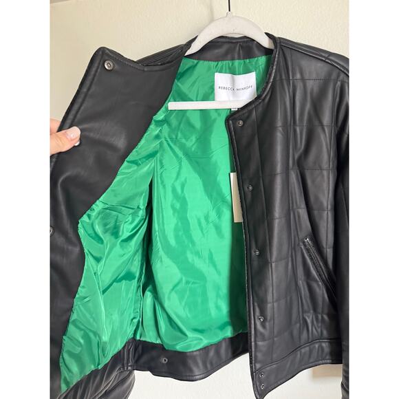 NWT Rebecca Minkoff Faux Leather Black Square Quilted Racer Jacket Women's Small - Picture 5 of 16